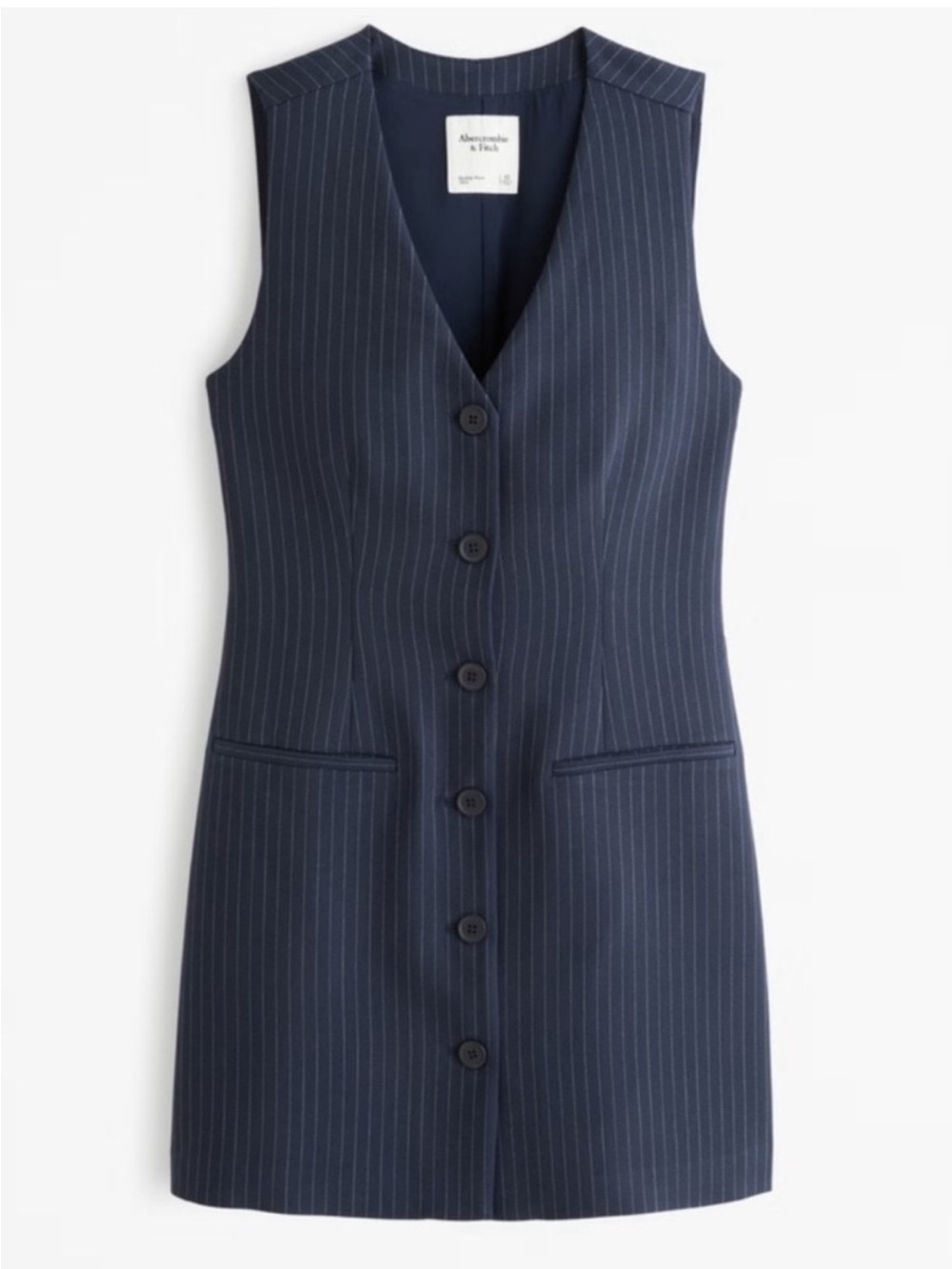 Abercrombie & Fitch Navy Pinstripe Button-Front Sheath Dress